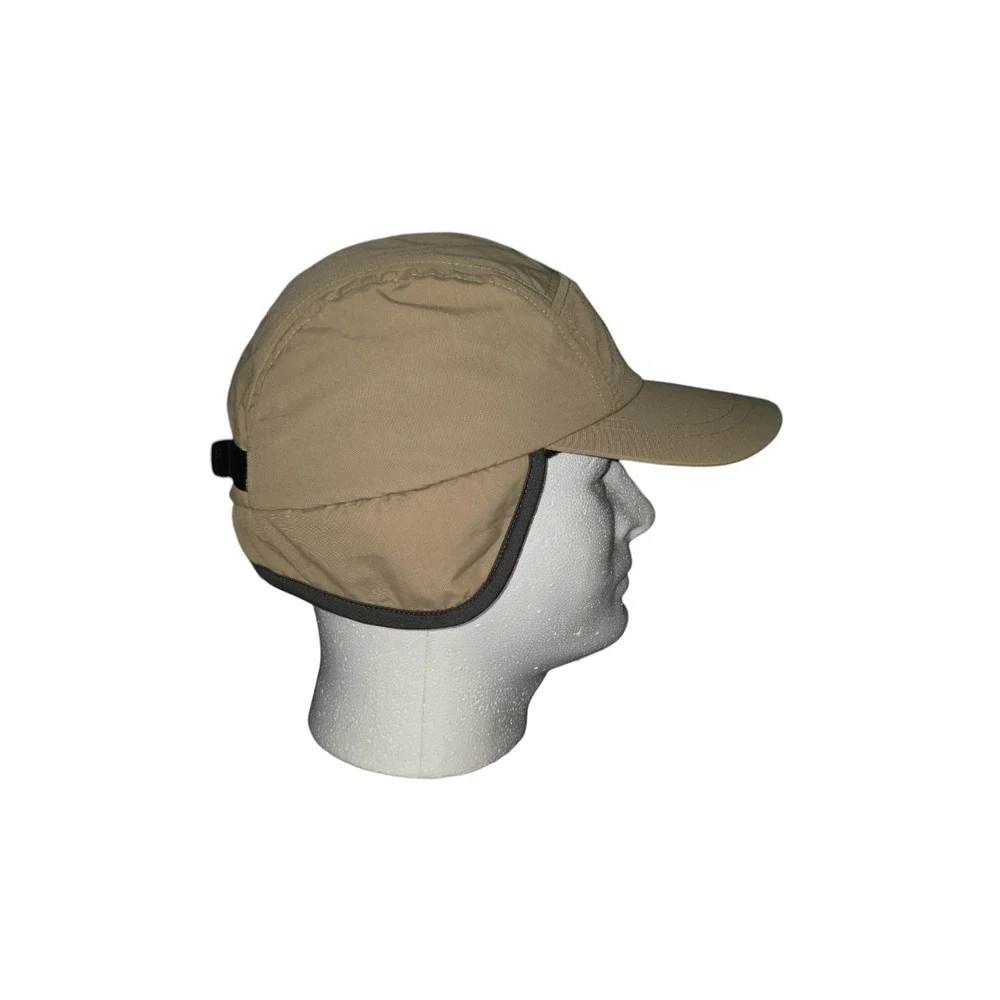 Lands End Fleece Lined Ear Flap Hat Tan Nylon Winter Cap M/L Adjustable Gorpcore